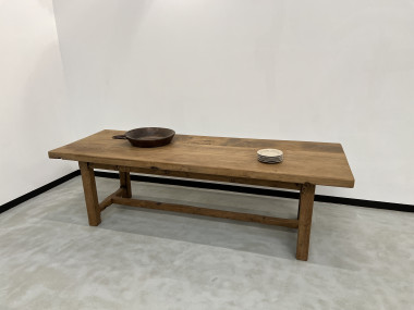 Grande table de ferme des années 50 en chêne massif, vue 26