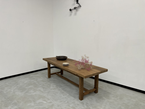 Grande table de ferme des années 50 en chêne massif, vue 32