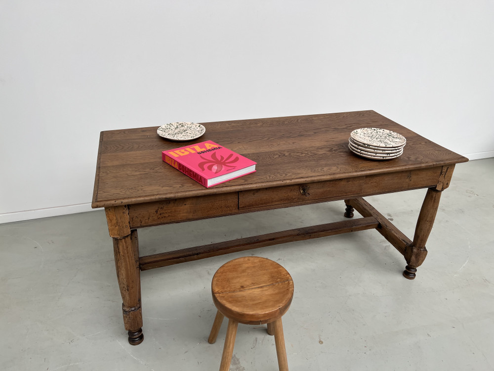 Table de ferme en chêne, fin XIXème, vue 1