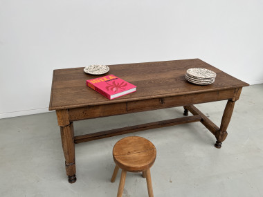 Table de ferme en chêne, fin XIXème, vue 1