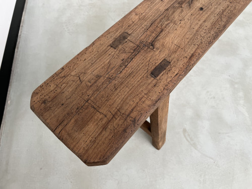 Banc de ferme ancien restauré, en chêne massif, vue 5