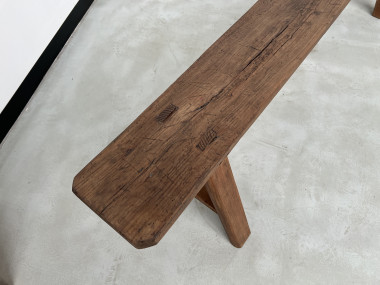 Banc de ferme vintage, en chêne massif, vue 9