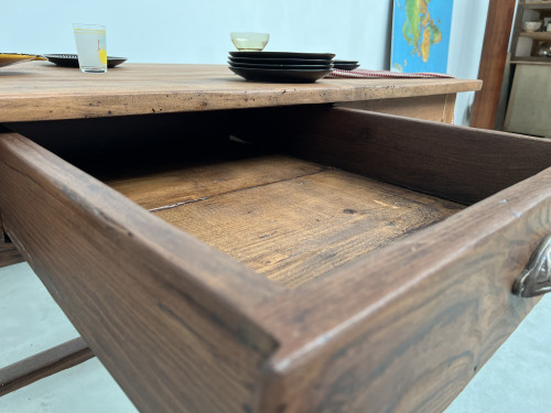 Table de travail ancienne en merisier massif et acacia, vue 8