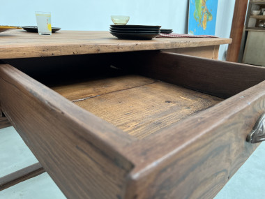 Table de travail ancienne en merisier massif et acacia, vue 8