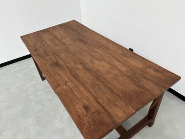 Table de travail ancienne en merisier massif et acacia, vue 18