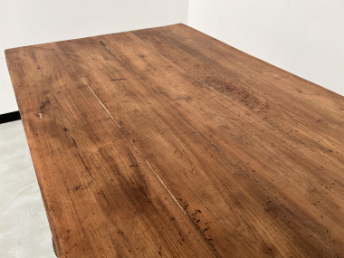 Table de travail ancienne en merisier massif et acacia, vue 21
