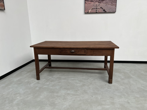 Table de travail ancienne en merisier massif et acacia, vue 22