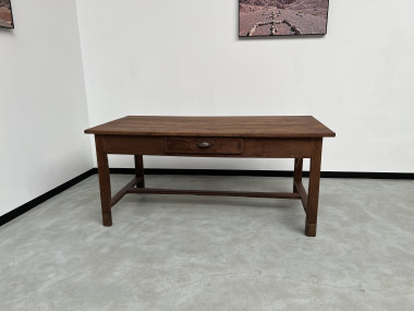 Table de travail ancienne en merisier massif et acacia, vue 22