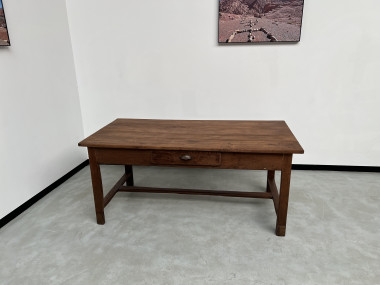 Table de travail ancienne en merisier massif et acacia, vue 23