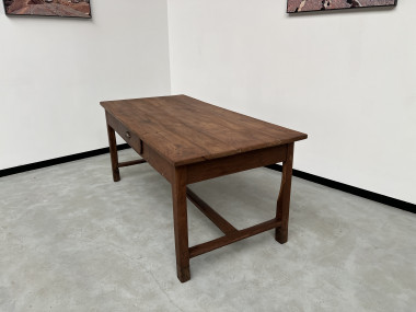 Table de travail ancienne en merisier massif et acacia, vue 30