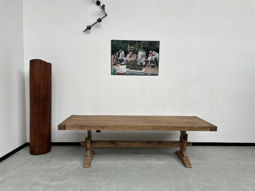 Grande table de monastère des années 50 en chêne massif, vue 2