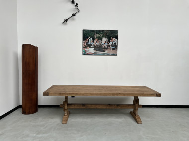 Grande table de monastère des années 50 en chêne massif, vue 2
