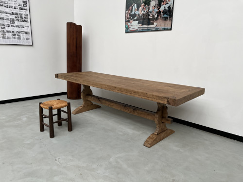 Grande table de monastère des années 50 en chêne massif, vue 5