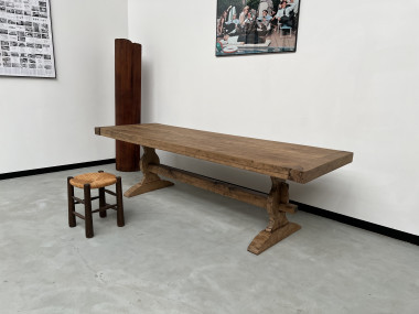 Grande table de monastère des années 50 en chêne massif, vue 5