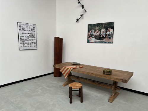 Grande table de monastère des années 50 en chêne massif, vue 1