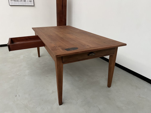 Table de ferme en teck aux pieds fuseaux, vue 14
