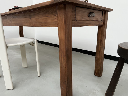Table de ferme en pin 223 cm, années 70, vue 23