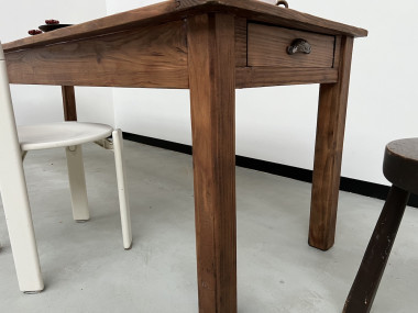 Table de ferme en pin 223 cm, années 70, vue 23