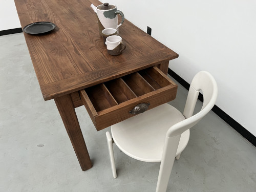 Table de ferme en pin 223 cm, années 70, vue 29