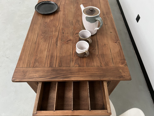 Table de ferme en pin 223 cm, années 70, vue 30