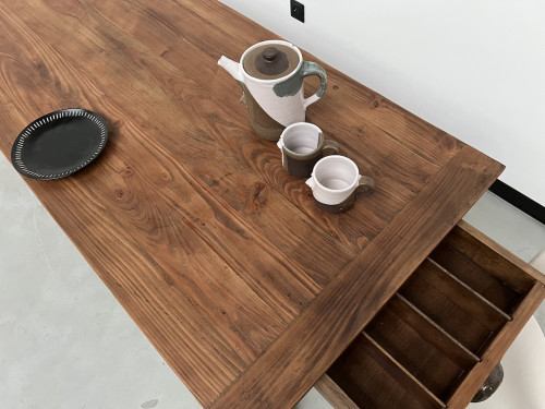 Table de ferme en pin 223 cm, années 70, vue 31