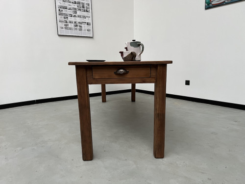 Table de ferme en pin 223 cm, années 70, vue 34