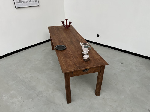 Table de ferme en pin 223 cm, années 70, vue 39