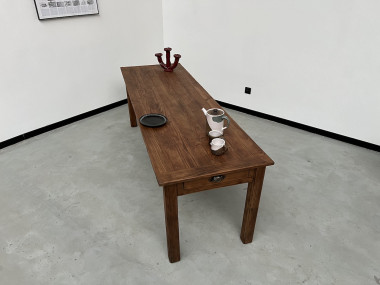 Table de ferme en pin 223 cm, années 70, vue 40