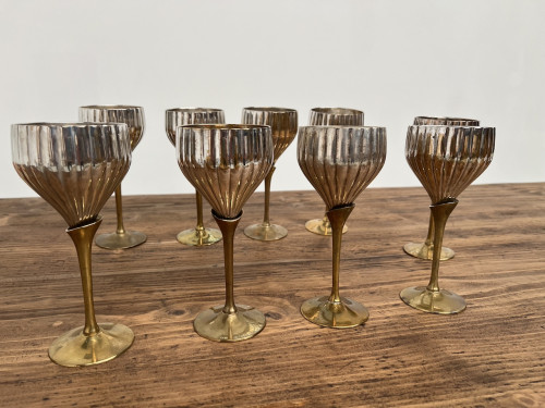 9 verres anciens en métal argenté et laiton, vue 7