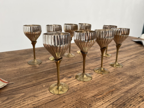 9 verres anciens en métal argenté et laiton, vue 8