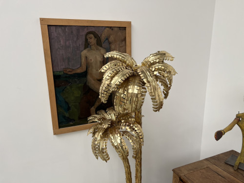 Grand lampadaire palmier en laiton à 3 troncs, vue 8