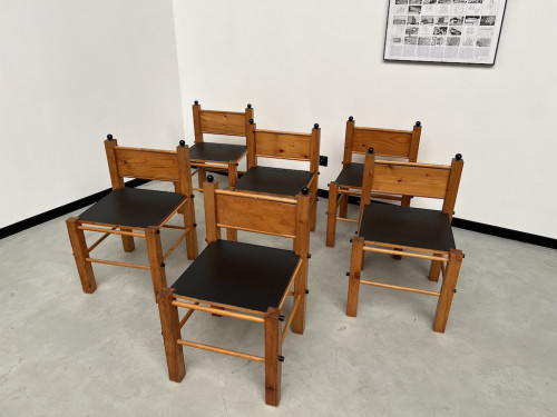 Serie de 6 chaises modernistes en pin, vue 1