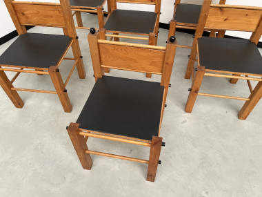 Serie de 6 chaises modernistes en pin, vue 2
