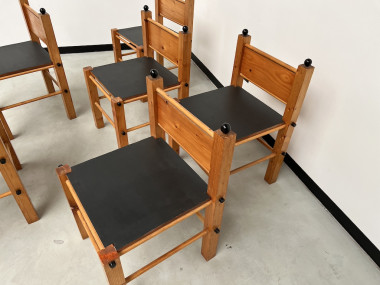 Serie de 6 chaises modernistes en pin, vue 7
