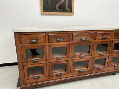 Comptoir de commerce ancien en chêne à tiroirs, vue 13