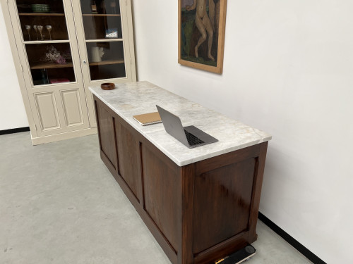 Comptoir de commerce ancien en chêne à tiroirs, vue 25