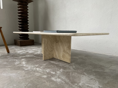 Table basse en travertin, Italie, années 80, vue 7