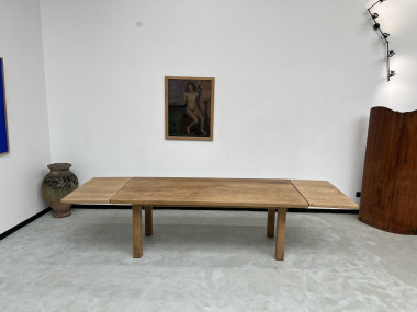 Grande table de ferme des années 60, en chêne massif, à rallonges, vue 3