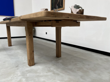 Grande table de ferme des années 60, en chêne massif, à rallonges, vue 9