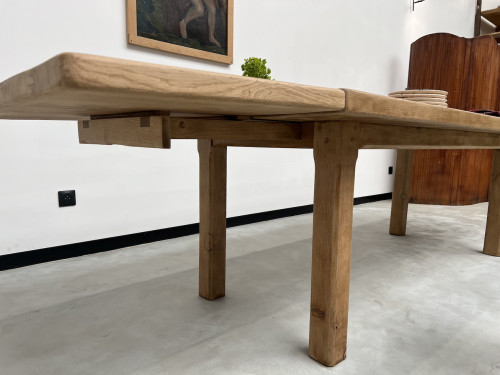 Grande table de ferme des années 60, en chêne massif, à rallonges, vue 10