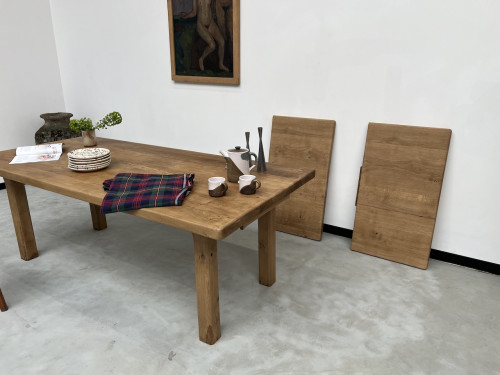Grande table de ferme des années 60, en chêne massif, à rallonges, vue 20