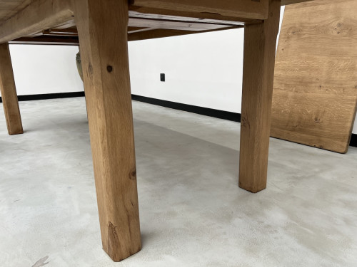 Grande table de ferme des années 60, en chêne massif, à rallonges, vue 22