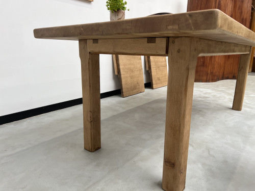 Grande table de ferme des années 60, en chêne massif, à rallonges, vue 26