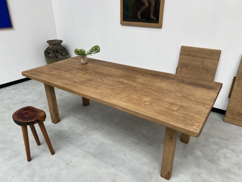 Grande table de ferme des années 60, en chêne massif, à rallonges, vue 28