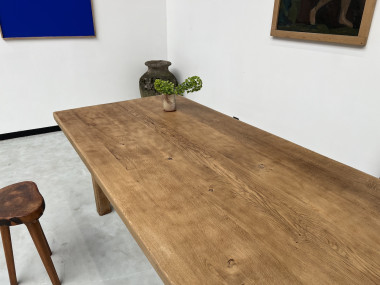 Grande table de ferme des années 60, en chêne massif, à rallonges, vue 30