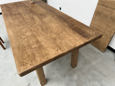 Grande table de ferme des années 60, en chêne massif, à rallonges, vue 32