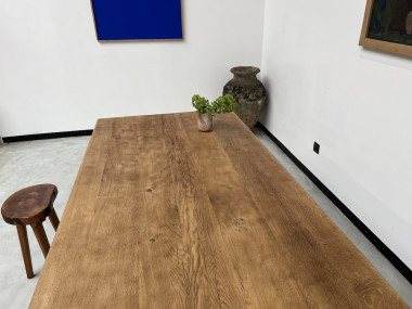 Grande table de ferme des années 60, en chêne massif, à rallonges, vue 33