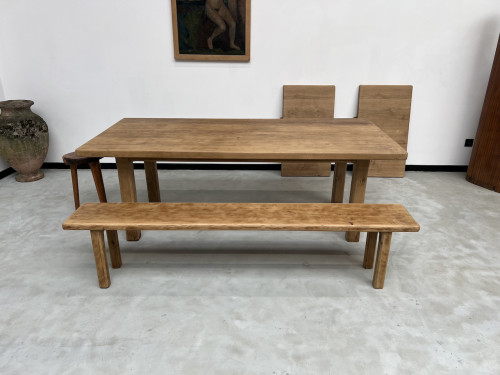 Banc en chêne massif des années 60, vue 2