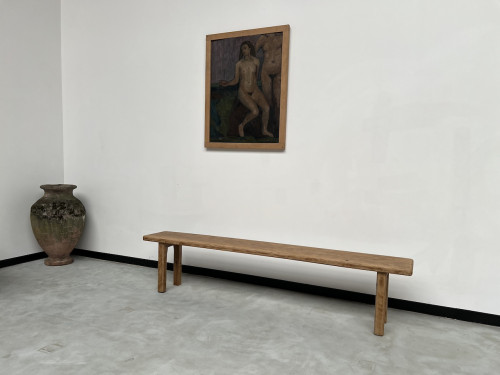 Banc en chêne massif des années 60, vue 1