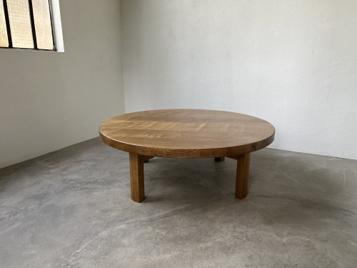 Table basse ronde en chêne, circa 1950, vue 2